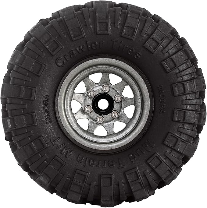 INJORA 1.0 Beadlock Wheel Mud Tires Set Deep Dish 1.0" Wheels Tires for 1/18 TRX4M Axial AX24 SCX24 Gladiator Deadbolt Bronco C10 JLU Upgrade Parts（Grey）