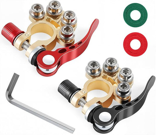 SINGARO Car Battery Terminal Clamp Connector, 4 Way Positive and Negative Pole Quick Release Terminal Clip, Applicable to SAE/JIS A Type Post, Compatible with Cars, Trucks and More（Gold-C）