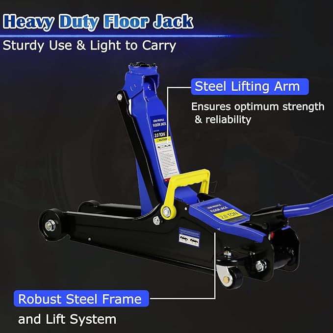 2 Ton Low Profile Floor Jack, Professional Trolley Hydraulic Jack, Heavy Duty Steel Racing Floor Jack with Single Piston Quick Lift Pump, 2Ton (4,000 lb) Capacity, Lift Range 3.3"-15.2"