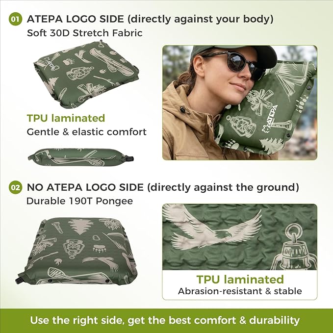 ATEPA Inflatable Seat Cushion, Compact Self-Inflating Seat Cushion for Stadium Airplane Air Travel Bleacher Camping, Blow Up Foam Seat Pad for Outdoor Sports Events Backpacking Hiking Sitting