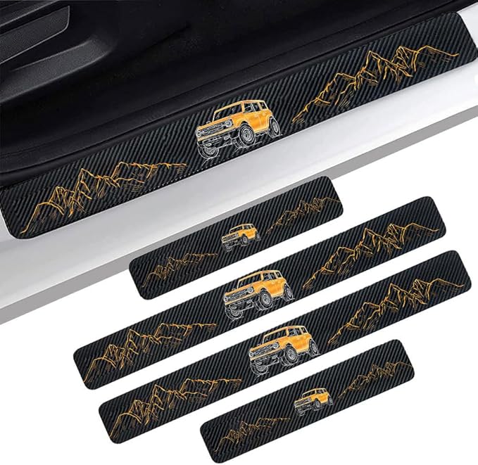 4PCS Carbon Fiber Door Sill Protectors Front/Rear Anti-Scratch Entry Guard (Door-Orange)