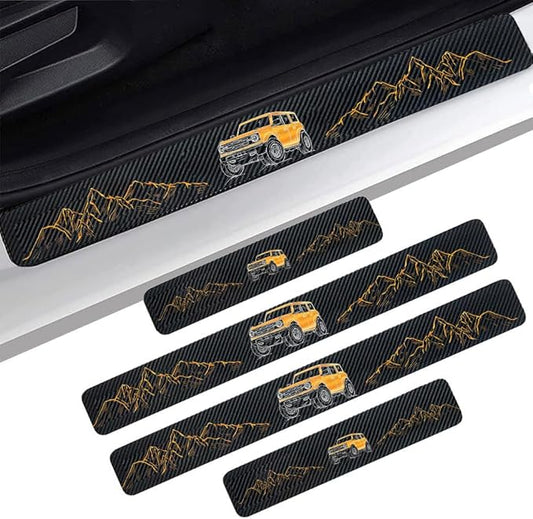 4PCS Carbon Fiber Door Sill Protectors Front/Rear Anti-Scratch Entry Guard (Door-Orange)