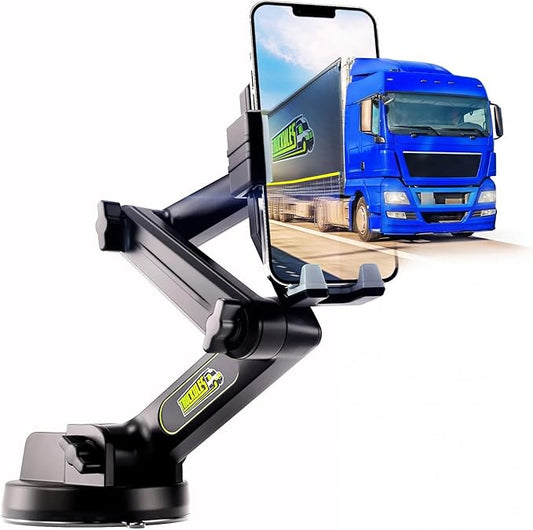 Cell Phone Mount for Truck Phone Holder for Truck Drivers - Heavy Duty Suction Cup, iPhone Holder for Dashboard Window 16.9 inch Long, for iPhone & Samsung, 18 Wheeler Trucker, Gray