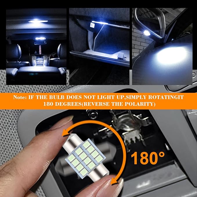 iFunyLED 24 Pieces Dome Light LED Car Interior Bulb Kit Set 194 T10 DE3175 578 31mm 42mm Bulbs Interior Replacement Lights for Car Map License Plate Door Side Marker Cornering Trunk Light - Ice Blue