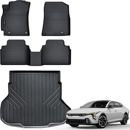 Auxko All Weather Floor Mats Cargo Mat Fit for 2025 2026 Kia K4 Sedan TPE Liners Accessories for Kia K4 Sedan 2025 2026 All Season Guard Odorless Anti-Slip Floor Mats Cargo Liner