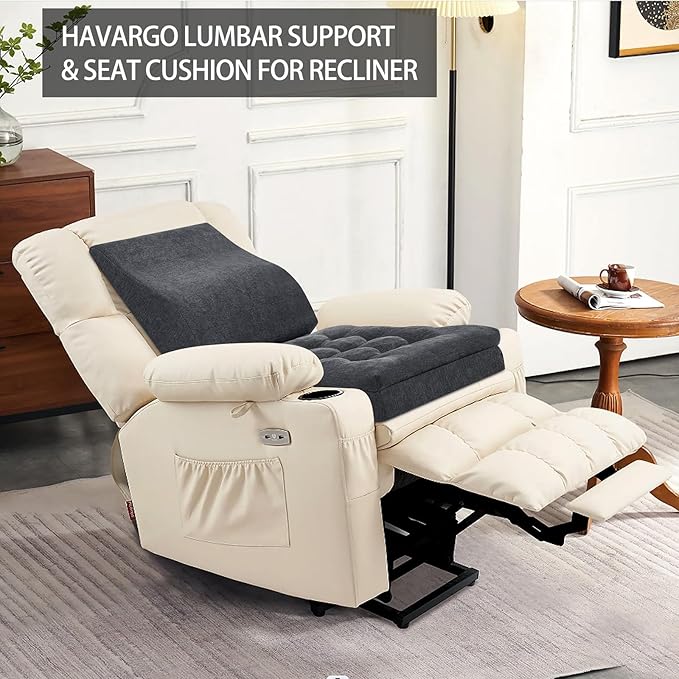 Recliner Cushions for Elderly with Lumbar Support, Patent Design 20x20x4 Inch Thick Chair Cushion Soft Tufted Dual Layer Booster Seat Cushions for Seniors Recliner Risers Gray 1 Set