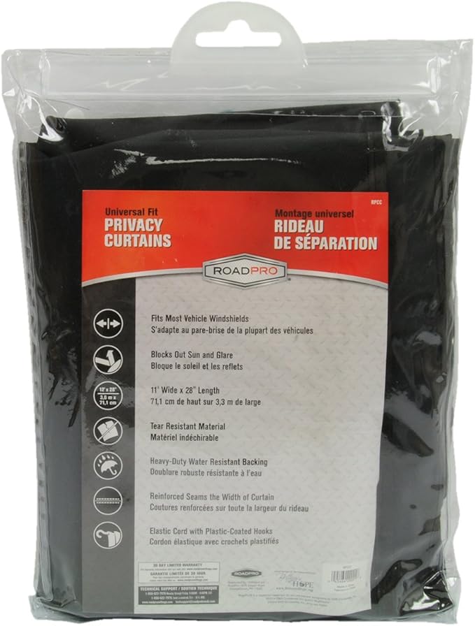 RoadPro RPCC Black 28 Inches Long by 11 Foot Wide Single Privacy Cab Curtain
