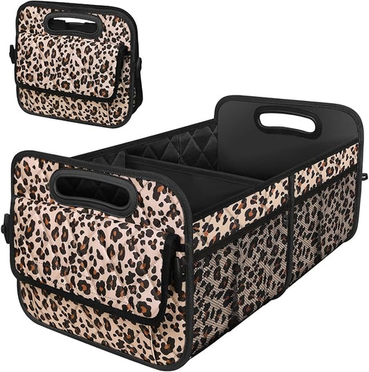 Deosk Trunk Organizer and Storage with 6 Big Pocket,Car Accessories for Women/Men 50L Waterproof Polyester Trunk Organzier for Car/SUV/Minivan/Truck(Medium,Leopard print)