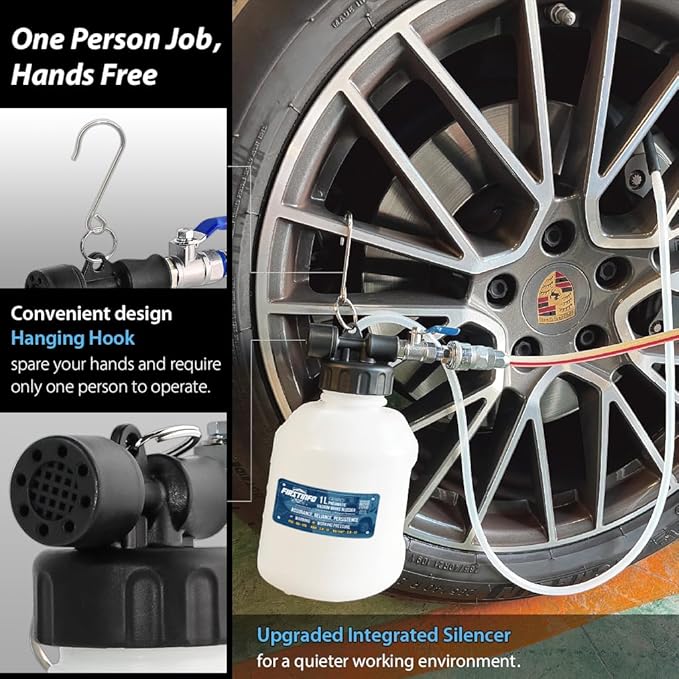 FIRSTINFO A11573US Patented Vacuum Brake Bleeder | Hands-Free Pneumatic Operation and Rugged Design