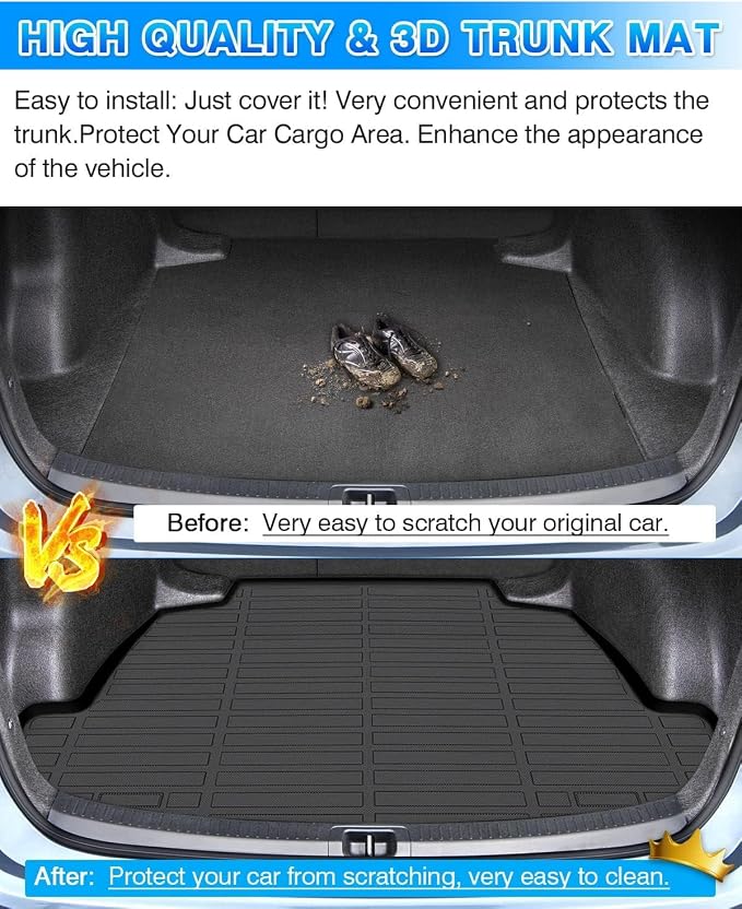 Cartist Cargo Liner Fits for Toyota Corolla Sedan & Corolla Hybrid 2020-2024 (Not for Corolla Cross & Hatchback) All Weather Trunk Mat Durable 3D Upgrade Anti-Slip Rear Cargo Mat Trunk Liner Black