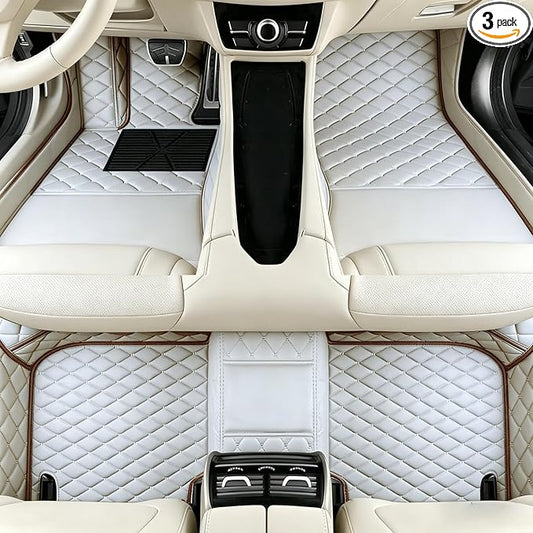 Custom Car Mats with Text & Image Personalization, Upload Your Own Word/Name/Photo, All-Weather Leather Floor Liners for SUV Sedan Truck(White)