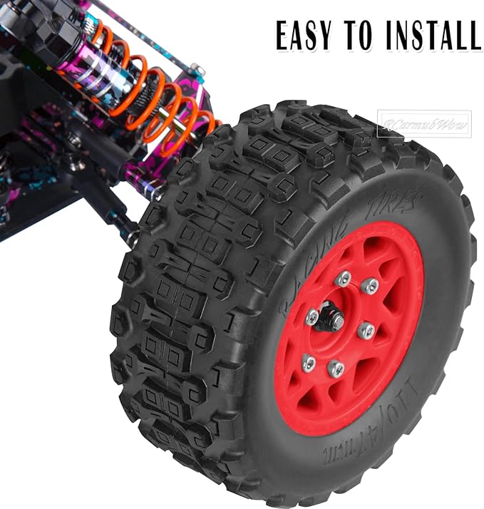 RC Truck Tires RC Wheels and Tires,12mm/14mm/17mm Hex RC Tires for 1/10 Slash 4×4 2WD,Arrm a Senton,Axia1 Red cat Rc 4wd,Off-Road Tire w/RC Wheels Hex,Red