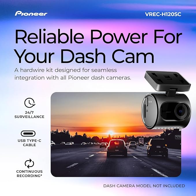 Pioneer RD-HWK300 USB-C Hardwire Kit for Compatible Dash Cams – 12-24V to 5V with Low Voltage Protection, Fuse Safety, Parking Mode Support for Continuous Recording