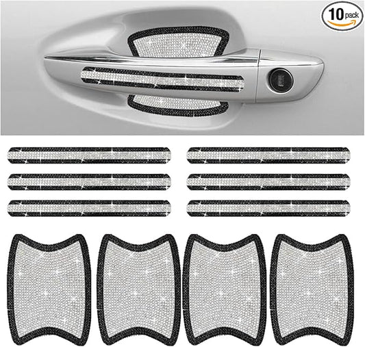 Bling Car Door Handle Protector, Bling Auto Doors Handles Sticker Anti-Scratch, Universal Car Door Handle Protective Cover, Shiny Rhinestone Auto Decor Accessories for Women (Black&White)