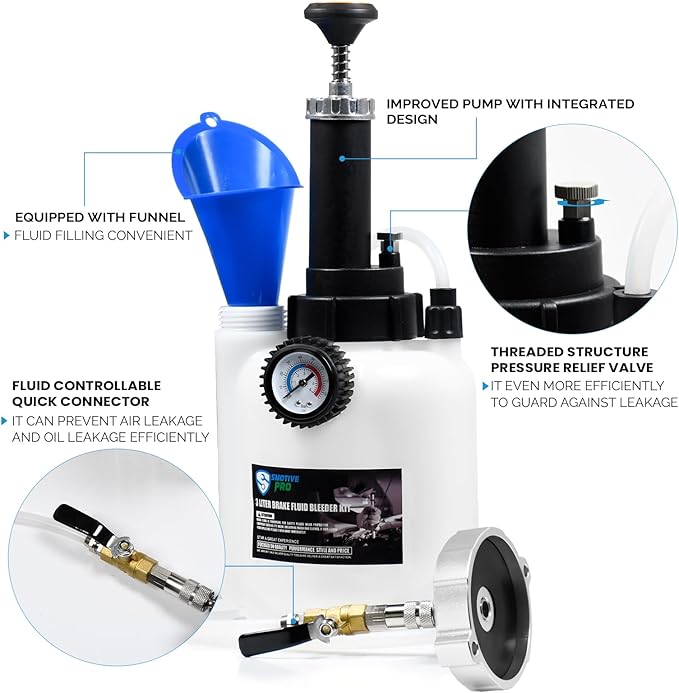 SMOTIVEPRO 3L Manual Brake Bleeder Fluid Pump and 1L Waste Oil Bottle, One Man Professional Brake Bleeder Kit Suitable for Acura/GEO/GMC/KIA/VW/Hyundai/Range Rover/Toyota/Honda/Nissan