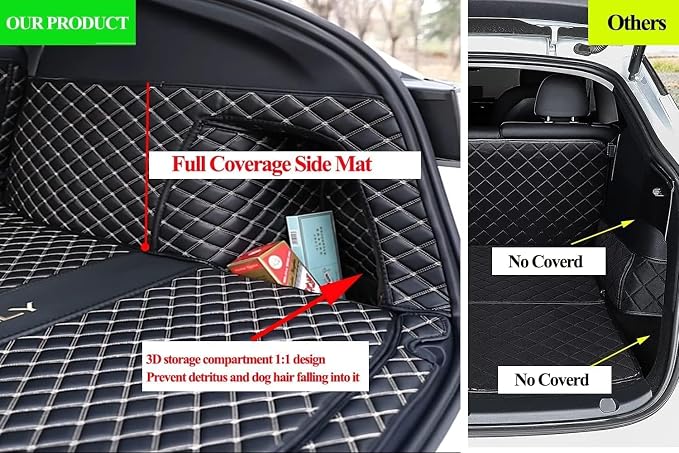 Trunk Liner Cargo Mats for 95% Car Models (Back Seat Protector + Cargo Protector + Both Side Wall Panel) Custom Fit, Full Coverage -Black with Gold Stitching