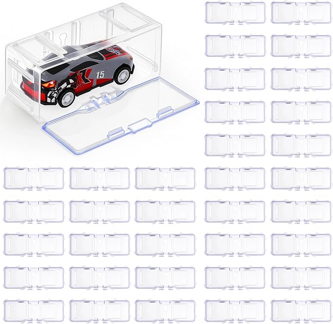 Marsui 100 Pcs 1/64 Scale Toy Cars Organizer Storage Case Clear Individual Toy Car Display Case1.4 x 1.4 x 3.5 Inches (White)