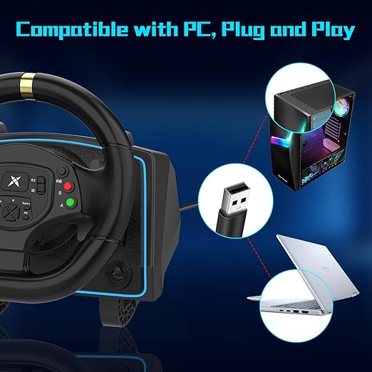 NBCP PC Racing Wheel-1080 Degree Gaming Steering Wheel with and 6-Speed H-Pattern Shifter and Linear Pedal,Sensitivity Adjustment,Angle Locking,Double vibration-Gaming Steering Wheel for PC, PS3