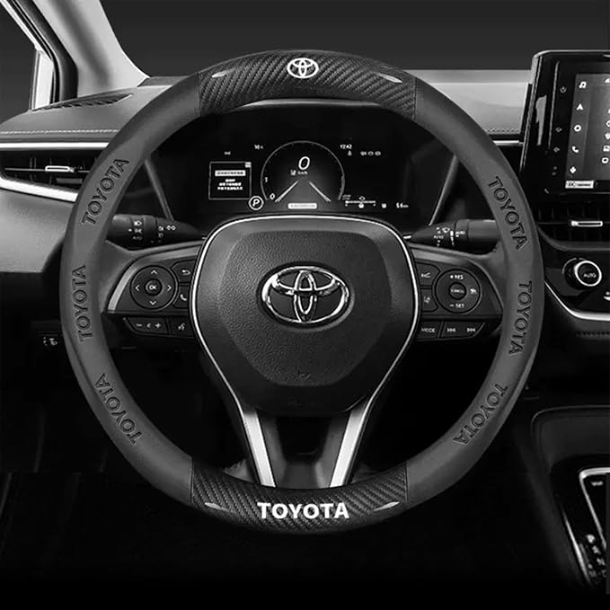 fit for Toyota Steering Wheel Cover, Carbon Fiber Texture Nappa Leather,Car Steering Wheel Protector,Round Shape,Compatible with Toyota Tacoma 4runner Rav4 Corolla Camry Tundra Highlander Accessories