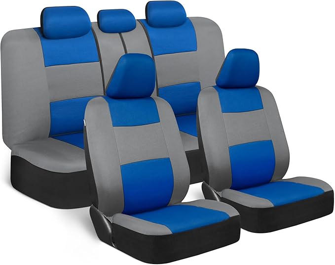 BDK PolyPro Car Seat Covers Full Set in Blue & Gray – Front and Rear Split Bench Seat Covers for Cars, Easy to Install Car Seat Cover Set, Car Accessories for Auto Trucks Van SUV