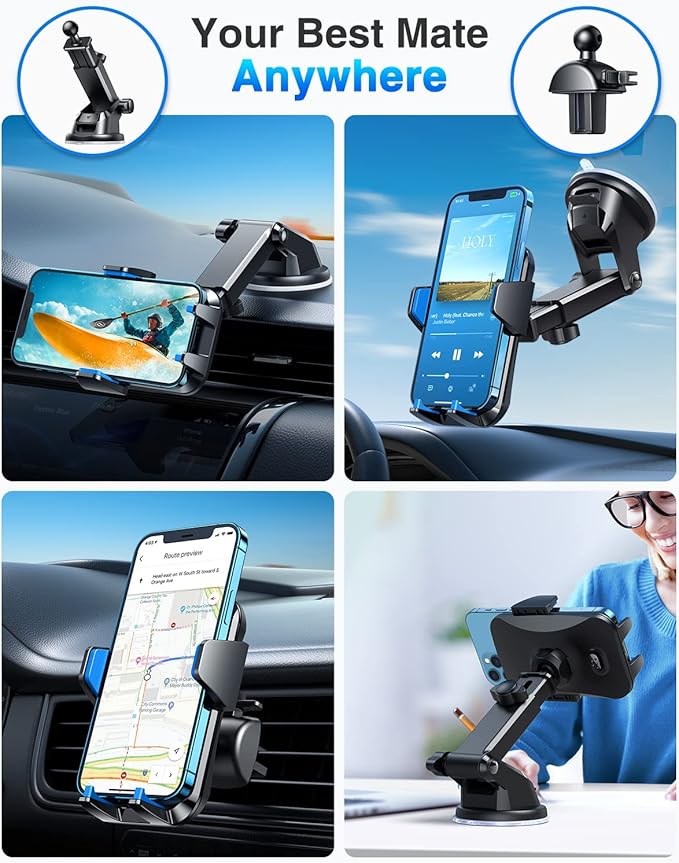 VANMASS【85+LBS Strongest Suction & Military-Grade Ultimate Car Phone Mount【Patent & Safety Certs】 Cell Phone Holder for Dash Windshield Vent for iPhone 17 Pro Max Automobile Accessory Kits,Light Blue