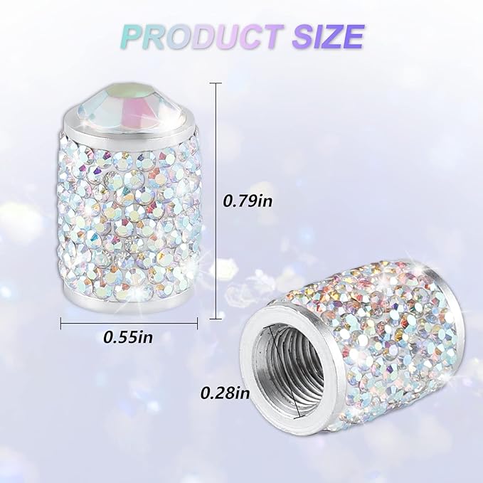 Alpmosn Car Wheel Tire Valve Caps, 4 PCS Bling Tire Valve Caps, Crystal Tire Caps Shinny Rhinestone for Women, Universal Car Dustproof Tire Valve Caps for Cars, Trucks, SUV and Motorcycles (AB)