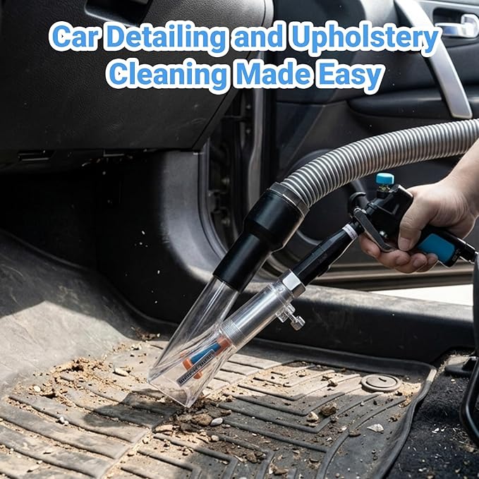 Car Interior Cleaning Gun with 2-in-1 Air Blower Attachments, Detailing Brush and Swivel Connector – for Car Seats, Carpets, Dashboards, Floor Mats, Air Vents, Pet Hair Removal and Rapid Drying