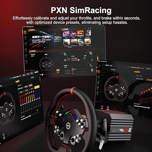 PXN VD6 Direct Drive Bundle - PC Steering Wheel and Pedals – 6 Nm Direct Drive Servo Motor Base, W DS R2 Racing Wheel, Hall Effect 2-Pedal, and Table Clamp – Professional Sim Racing Setup for Windows PC (7–11)