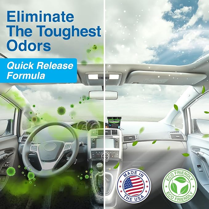 Biocide Systems Auto Shocker Strong Car Odor Eliminator, Eco-Friendly ClO2 Odor Remover for Tough Odors in Vehicle Interiors, Up to 250 Cubic Feet (2-Pack)