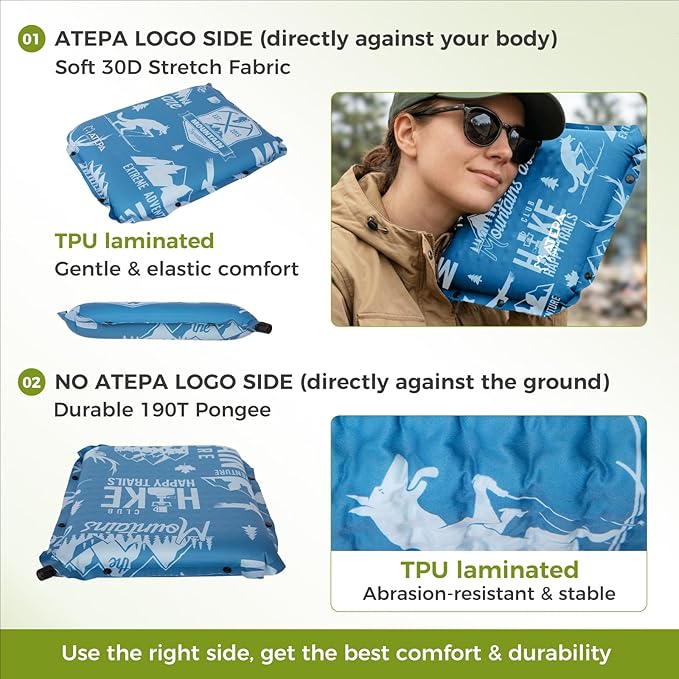 ATEPA Inflatable Seat Cushion, Compact Self-Inflating Seat Cushion for Stadium Airplane Air Travel Bleacher Camping, Blow Up Foam Seat Pad for Outdoor Sports Events Backpacking Hiking Sitting