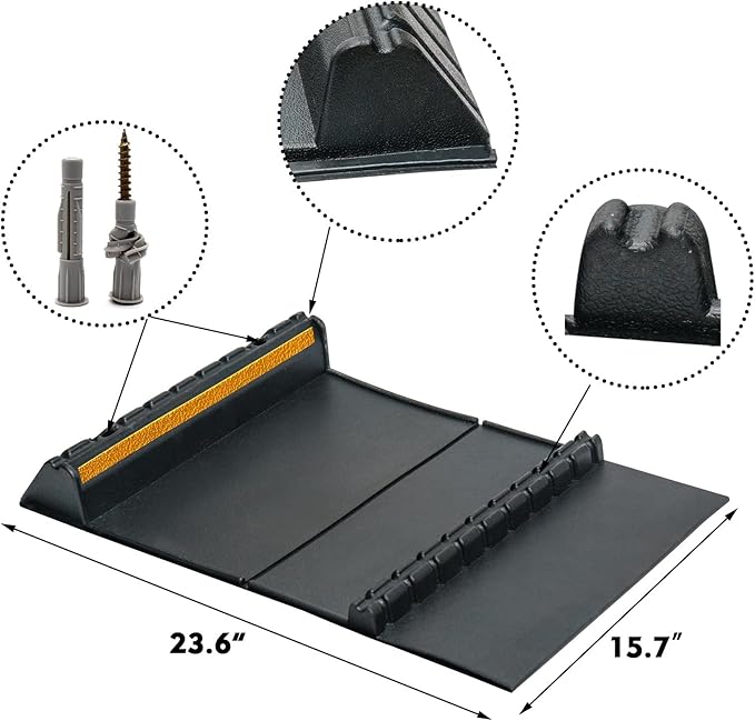 Car Parking Guide Mat, Durable Self Adhesive Anti-Skid Rubber Parking Mat, Wheel Stopper, 2 Pack FoldingTire Guides for Cars, Trucks, 23.6''x15.7''x2.8'' Black with Reflective Strips
