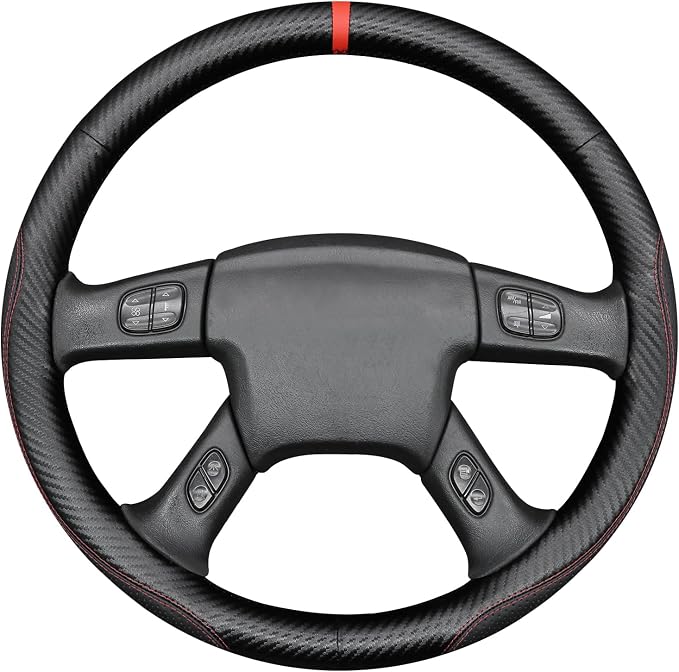 MEWANT Hand Stitch Steering Wheel Cover for 2003-2006 Chevy Silverado 1500 2500 3500 2007 Silverado Classic 2002-2009 Trailblazer Matte PU Carbon Fiber Microfiber Leather Steering Wheel Wrap