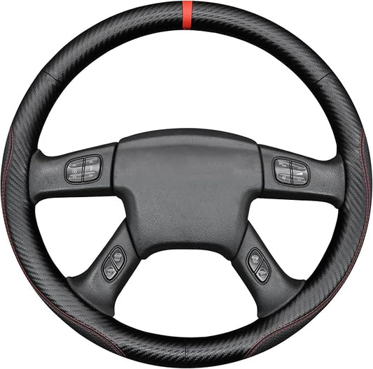 MEWANT Hand Stitch Steering Wheel Cover for 2003-2006 Chevy Silverado 1500 2500 3500 2007 Silverado Classic 2002-2009 Trailblazer Matte PU Carbon Fiber Microfiber Leather Steering Wheel Wrap