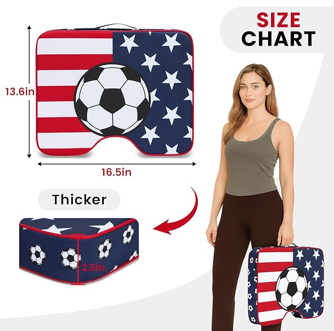 Stadium Seat Cushions 2 Pack - Portable Bleacher Cushions with 2.5-Inch Extra Thick High-Density Foam and Soccer Pattern