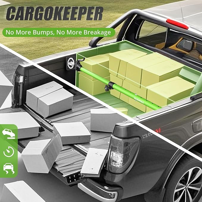 KILOUPOLE Adjustable Cargo Bar, 40" to 79" Non-Slip Truck Bed Divider, Cargo Bar for Pickup Truck Bed Cargo Bars for SUVs, Trailers, Vans, Comes with 2 Cargo Bars, 2 Dividers, 1 Cargo Net