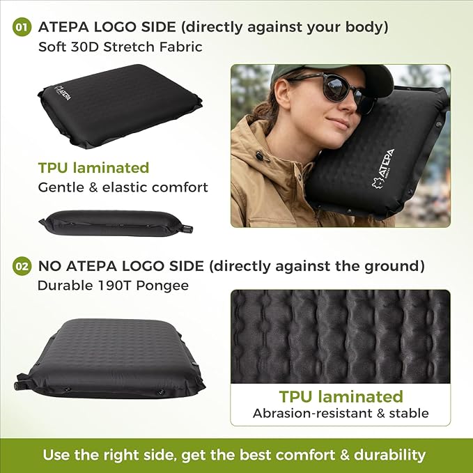 ATEPA Inflatable Seat Cushion, Compact Self-Inflating Seat Cushion for Stadium Airplane Air Travel Bleacher Camping, Blow Up Foam Seat Pad for Outdoor Sports Events Backpacking Hiking Sitting