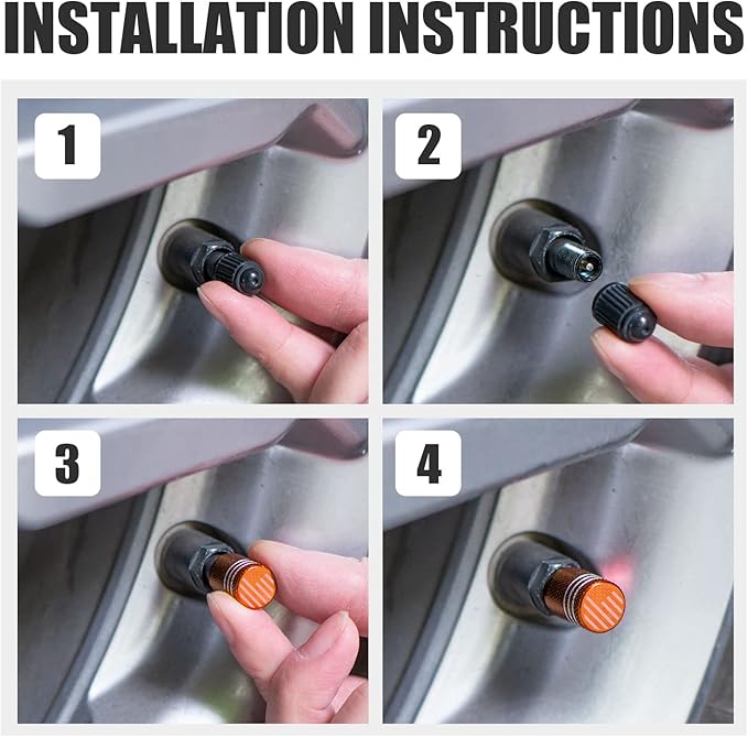 Tire Valve Stem Caps for Car Tire Cap 5 Pack Corrosion Resistant Leak-Proof Premium Alloy American Flag Universal for Car Bike Truck Motorcycle Orange