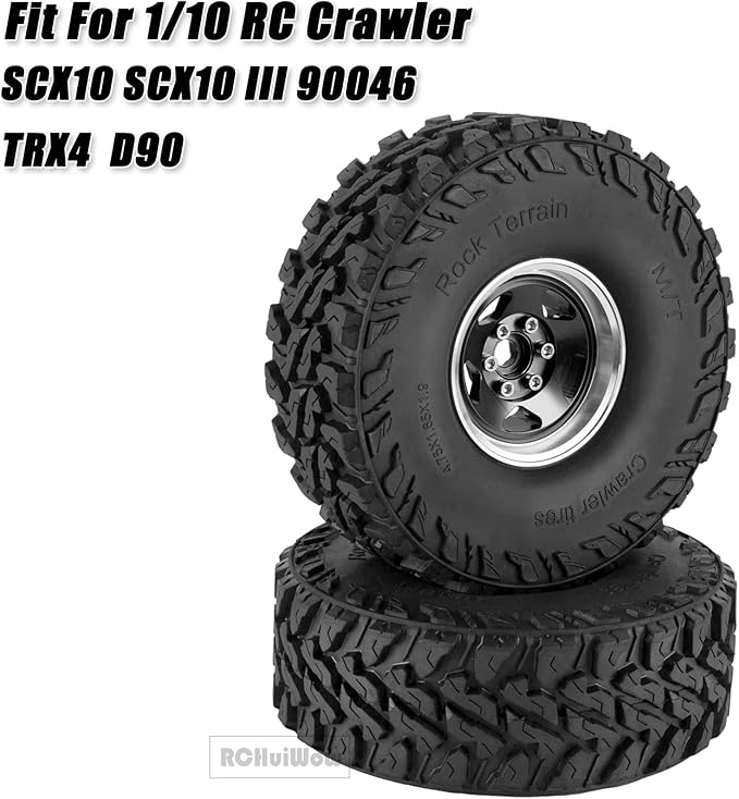 RC Alloy 1.9" Beadlock Wheels and Tires for 1/10 RC Crawler TRX4 SCX10 SCX10 III 90046 D90,1.9 RC Wheels and Tires 1.9 Beadlock Tires RC Rims,4 Packs,Black