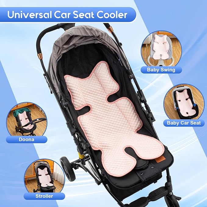 Baby Car Seat Cooling Pad, Mink Dot Carseat Cooler Mat for Girls Boys, Stroller Pad with 3D Breathable Mesh, Multifunctional Infant Insert Liner for Summer