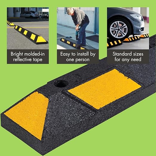 Checkers Park-It® 6 Foot Long 100% Recycled Rubber Parking Stop, 6' x 6" x 4", Parking Lot Curb Wheel Stopper, Highly Visible Black/Yellow, GNRS1610YB