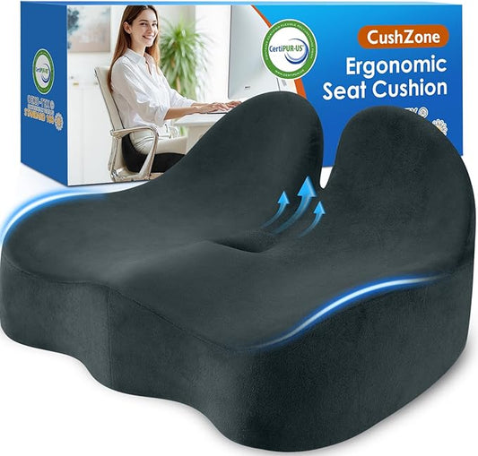 CushZone Seat Cushion, Memory Foam Office Chair Seat Cushion for Office Chairs/Car/Long Trip/Desk Chair/Gaming, Large Size for Sciatica & Hip & Tailbone Pain Relief, Sciatica Support (Deep Green)