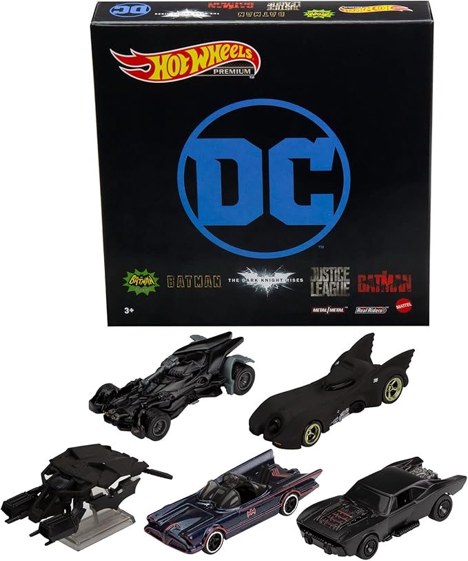 Hot Wheels Batman Batmobile Toy Car Bundle, Set of 5 Fan-Favorite Castings in 1:64 Scale with Special Packaging