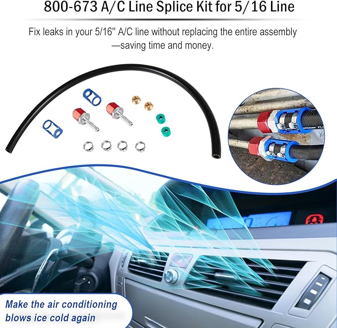 800-673 A/C Line Splice Kit for 5/16 Line With No.6 Hose, A/C Air Conditioning Repair Splice Connector, Universal Fit For 5/16'' Hose to Hard Lines Repair