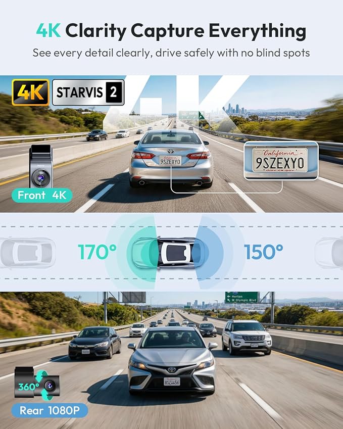 BOTSLAB G300 PLUS 4K DUAL Dash Cam Front and Rear [2026 Upgraded], STARVIS 2 Sensor, 64GB Card Included, Voice Control, 5GHz WiFi Dashcam Front and Rear Camera, GPS, WDR Night Vision, 24H Parking Mode