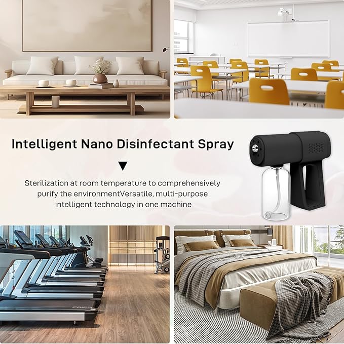 Professional Fogger Machine, 380ml Wireless Nano Sprayer Gun, Rechargeable ULV Atomizer with Blue Light for Touchless Cleaning