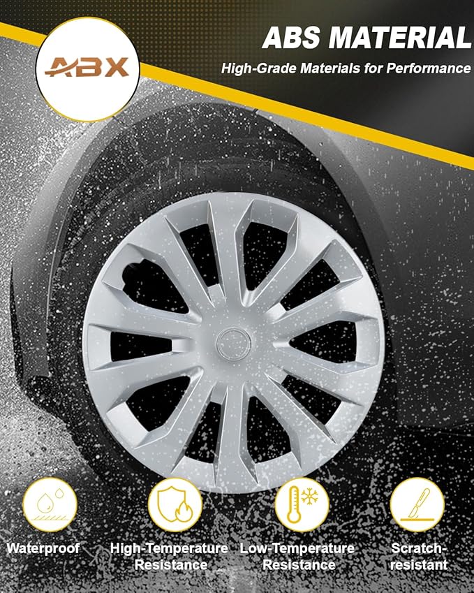 ABX Hubcap Wheel Covers Hub Caps 16 Inch Set of 4 Silver Universal Wheel Rim Cover R16 Stylish Car Decor Wheel Covers for Toyota Camry Nissan Mazda (silver-04, 16 inch)