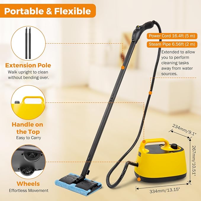 BEAMNOVA Steam Cleaner Electric Household Steamer High Pressure Multipurpose Rolling Cleaning Machine for Carpet Upholstery Floor Car Detailing Home Inside 1.5L 50.72oz Water Container with Roller