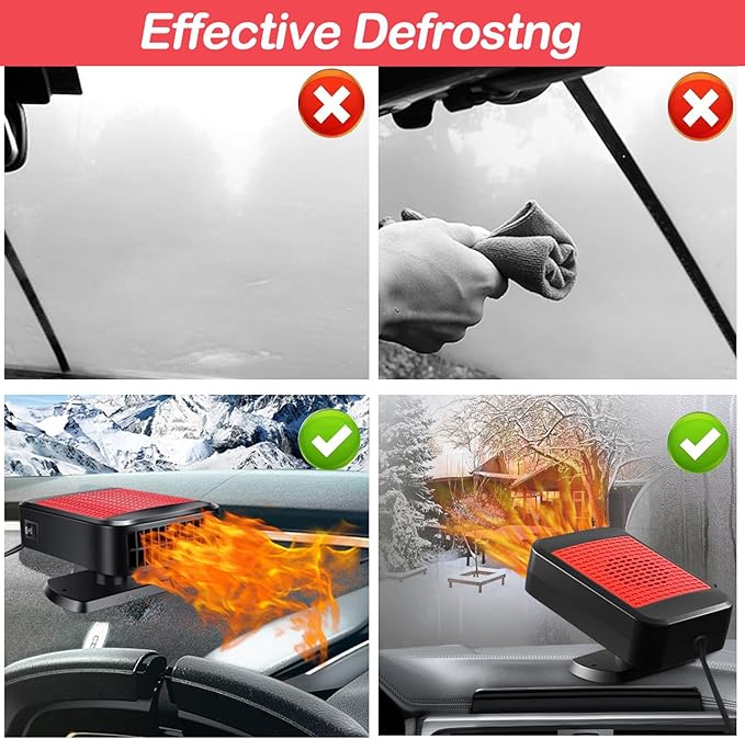 Car Heater,12V 200W Portable Car Heater Defroster, 2 in 1 Heating & Cooling Fast Heating Defrost Defogger with Plug in Cigarette Lighter, Window Defroster for Car, SUV, Jeeps, Trucks (red)