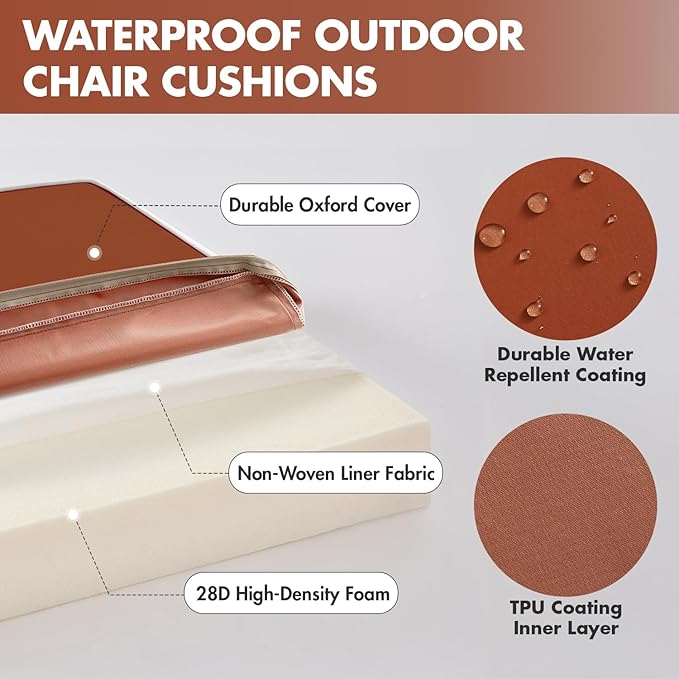 MIULEE Rust 19 x 19 x 3 Outdoor Chair Cushions Waterproof Patio Chair Cushions with Adjustable Straps Set of 2 for Patio Furniture 3-Year Color Fastness Garden Sofa Couch