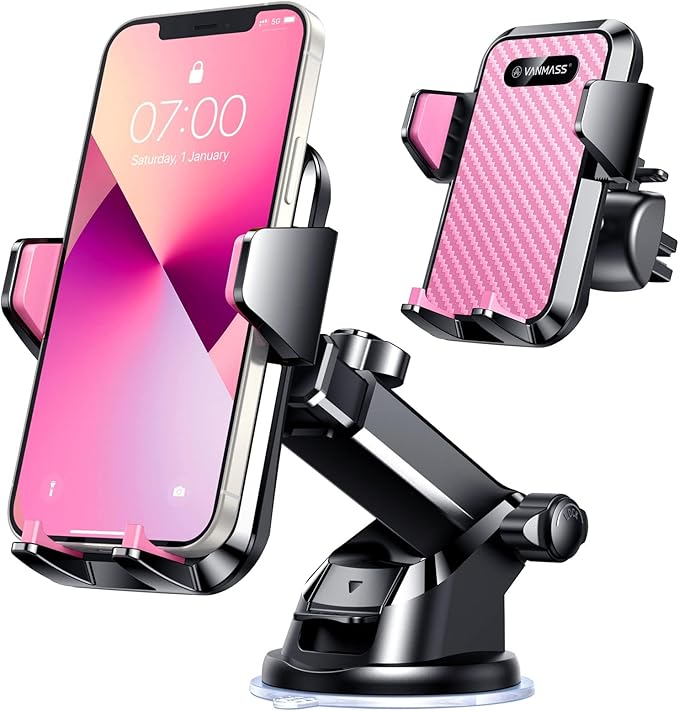 VANMASS【85+LBS Strongest Suction & Military-Grade Ultimate Car Phone Mount【Patent & Safety Certs】 Cell Phone Holder for Dash Windshield Vent for iPhone 17 Pro Max Automobile Accessory Kits,Light Pink